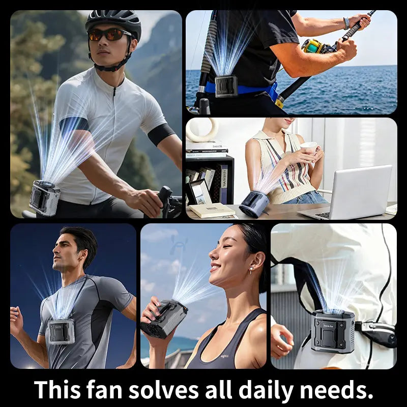 HOOYS 199-Speed Portable Fan | Hands-Free Waist Clip, Rechargeable with Flashlight & Battery Display – For Camping, Jobsites & Travel