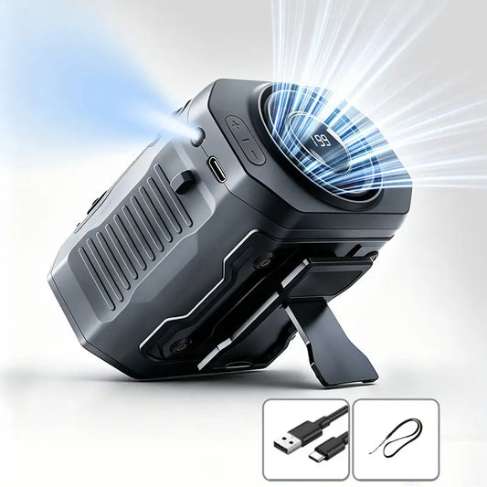 HOOYS 199-Speed Portable Fan | Hands-Free Waist Clip, Rechargeable with Flashlight & Battery Display – For Camping, Jobsites & Travel