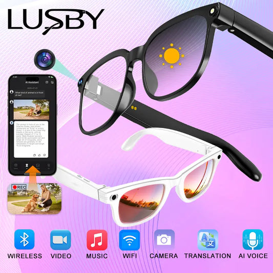 LUSBY Smart AI Camera Glasses | 8MP with Photochromic Lenses & Real-Time Translation – Hands-Free Video & Photo for Travel & Outdoors