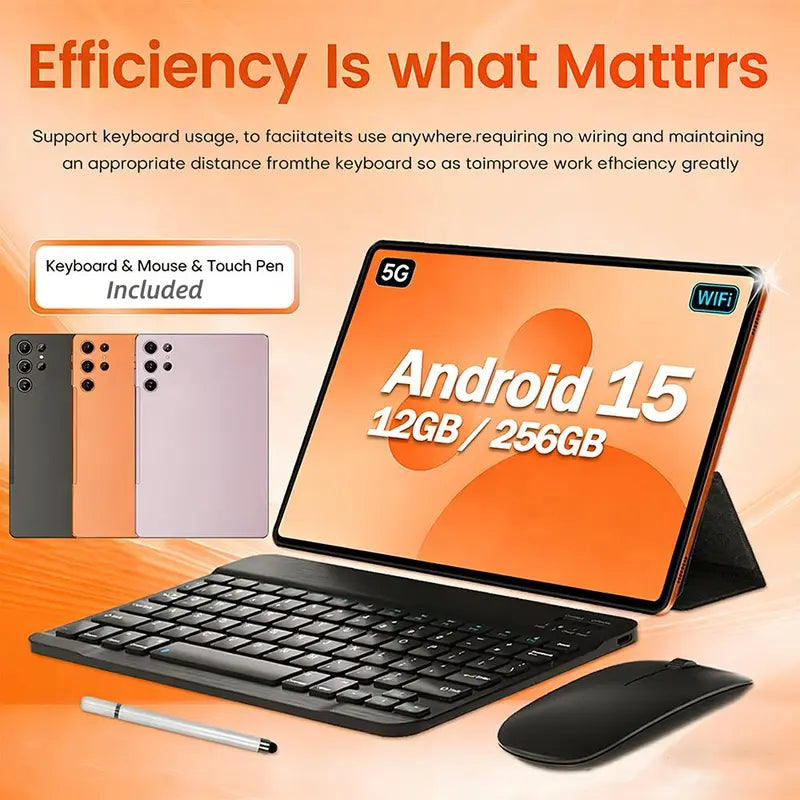 W&O 11" Android Tablet | 12GB RAM, 256GB Storage & 10000mAh Battery – Complete Kit with Keyboard, Stylus & Case for Work & Study