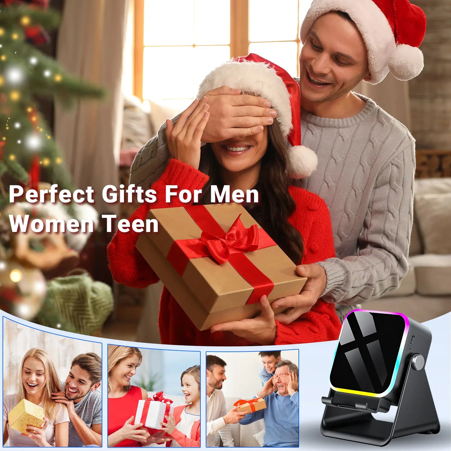 PUTARE 5-in-1 Wireless Speaker Stand | Phone/Tablet Holder with 3500mAh Power Bank – 360° Adjustable, Ambient Light for Desk & Home