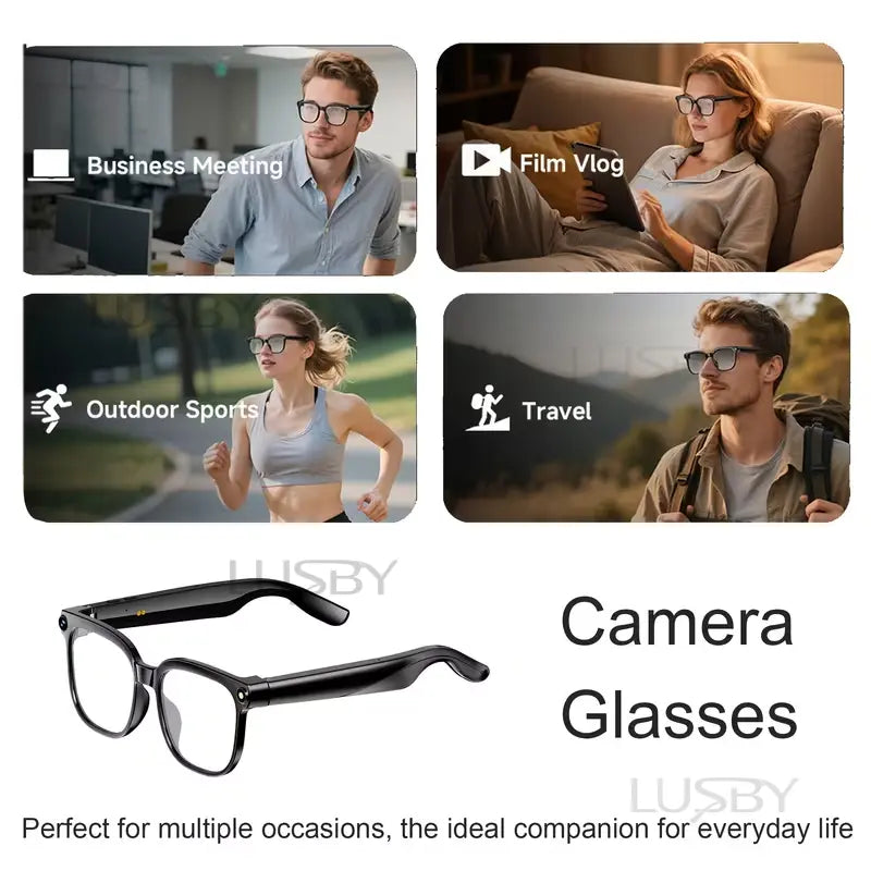 LUSBY Smart AI Camera Glasses | 8MP with Photochromic Lenses & Real-Time Translation – Hands-Free Video & Photo for Travel & Outdoors